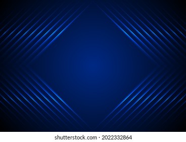 Bright blue abstract neon arrows tech geometry background. Glowing futuristic vector design