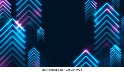 Bright blue abstract neon arrows tech futuristic background. Vector graphic design