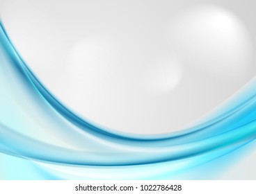 Bright blue abstract smooth waves on grey background. Vector design