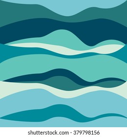 Bright blue abstract waves background. Vector sea illustration.
