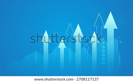 The Bright blue arrows increase in height from left to right, representing steady financial growth and technological advancement. The upward curve emphasizes positive market momentum