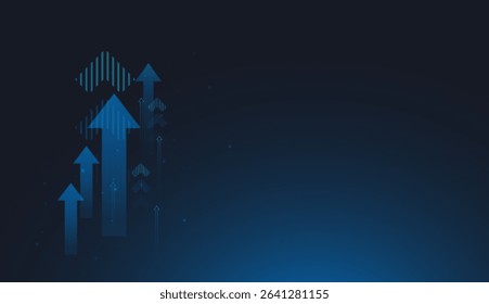Bright blue arrows of various sizes show positive business growth, momentum, and strategic advancement in a digital landscape. or technological growth concept vector illustration
