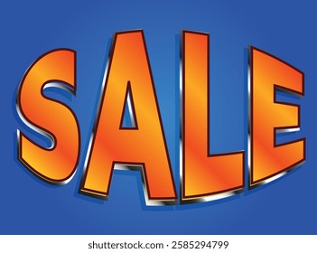 Bright blue background with bold, shiny orange SALE text.