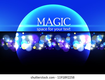 Bright blue background. Cosmic style.