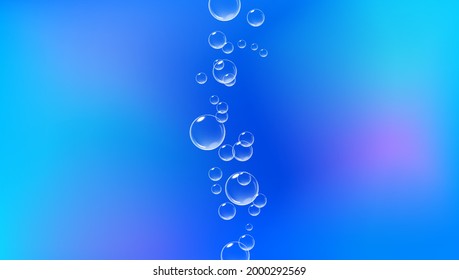 Bright blue background with fizzing bubbles. Fizzy air underwater. Vector realistic illustration.