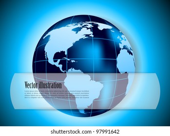 Bright blue background with globe and line
