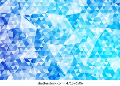 Bright blue background for greeting cards, banners. Crystals of polygonal elements. Vector illustration. For the design of websites, presentations, printing.