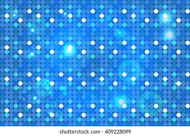 Bright blue background image with a round pixel grid, flares and flashes. Vector illustration. For use in printing, flyer design, wallpaper, presentations. 