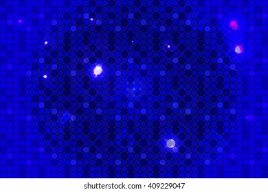 Bright blue background image with a round pixel grid, flares and flashes. Vector illustration. For use in printing, flyer design, wallpaper, presentations. 