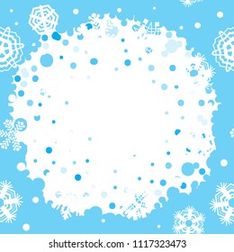 Bright blue background with snowflakes. Vector snowfall winter pattern. Snow falling illustration for Christmas design