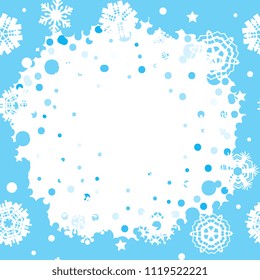 Bright blue background with snowflakes. Vector snowfall winter pattern. Snow falling illustration for Christmas design