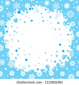 Bright blue background with snowflakes. Vector snowfall winter pattern. Snow falling illustration for Christmas design