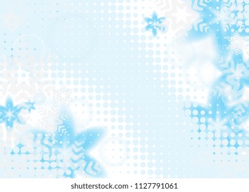 Bright blue background with snowflakes. Vector snowfall winter pattern. Blue snow illustration for Christmas design