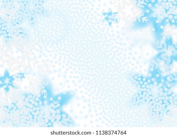 Bright blue background with snowflakes. Vector snowfall winter pattern. Blue snow illustration for Christmas design