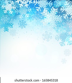 Bright blue background with snowflakes, vector illustration