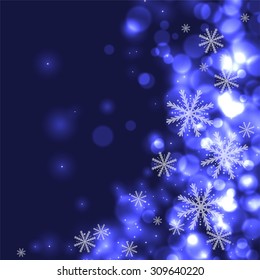 Bright blue background with snowflakes, vector illustration