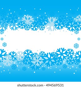 Bright blue background with snowflakes. Vector snowfall winter pattern. Snow falling illustration for Christmas design