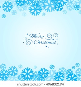 Bright blue background with snowflakes. Vector snowfall winter pattern. Snowflakes background for your text. Snow falling illustration for Christmas design. Greeting snowflake background