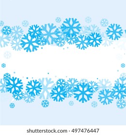 Bright blue background with snowflakes. Vector snowfall winter pattern. Snow falling illustration for Christmas design