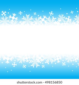 Bright blue background with snowflakes. Vector snowfall winter pattern. Snowflakes background for your text. Snow falling illustration for Christmas design. Greeting snowflake background