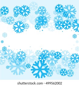Bright blue background with snowflakes. Vector snowfall winter pattern. Snow falling illustration for Christmas design