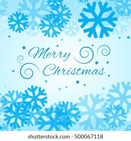 Bright blue background with snowflakes. Vector snowfall winter pattern. Snow falling illustration for Christmas design