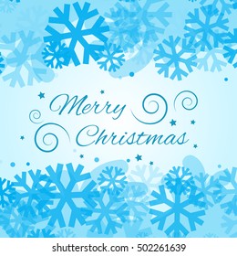 Bright blue background with snowflakes. Vector snowfall winter pattern. Snow falling illustration for Christmas design