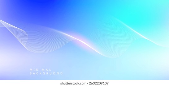 A bright blue background in turquoise tones, with free-moving curves and thin lines that give a light, airy feel. It has a modern and tranquil feel.
