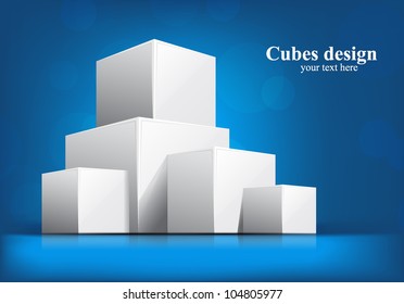 Bright blue background with white 3d cubes