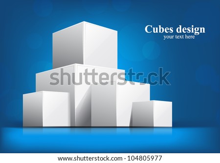 Bright blue background with white 3d cubes