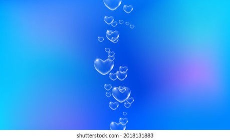 Bright blue background with white colored heart-shaped soap bubbles for Valentine card. Vector