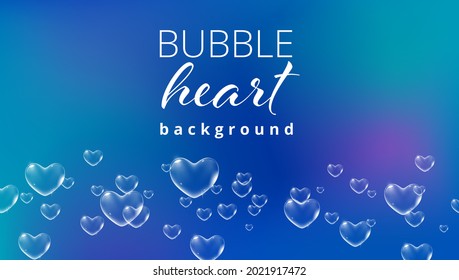 Fondo azul claro con burbujas de jabón en forma de corazón de color blanco para San Valentín. Vector
