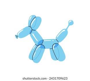 Bright blue balloon dog. Bubble animal in a shape of puppy. Vector cute illustration isolated on white background.