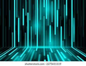 Ein hellblauer Strahl bewegt sich nach unten. funkelnde Neonpartikel. Futuristischer Informationsfluss. Datenübermittlung. Konzept der Digitaltechnik Vektorgrafik