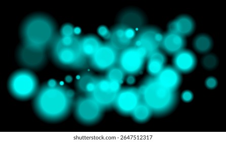 Partículas de bokeh azul brilhante de vários tamanhos com efeito de profundidade no fundo escuro. Perfeito para visuais noturnos ou cenas com temas de tecnologia.