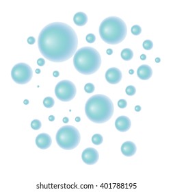 bright blue bubbles on white background