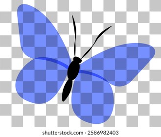 Bright blue butterfly illustration against a transparent background with simple vector design and clean lines