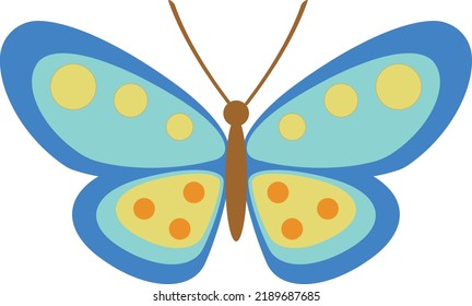 Bright blue butterfly isolated on white background. Baby vector illustration. Design element.