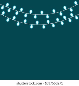 Bright blue Christmas lights isolated realistic design elements. Glowing lights for Party, Holiday, New Year, birthday or greeting card design. Garlands, Christmas decorations. Template or mock up