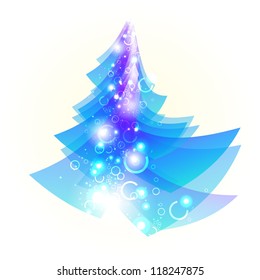 Bright blue Christmas tree on a white background