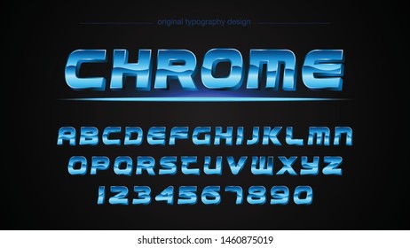 Bright Blue Chrome Steel Sports Artistic Font Typography