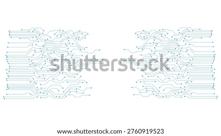 Bright blue circuit board pattern with two separate sections of interconnected lines on a clean white background