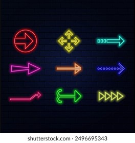 Bright blue color neon light arrow pointing left. left arrow neon glow icon black background.