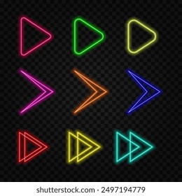 Bright blue color neon light arrow pointing left. left arrow neon glow icon black background.8