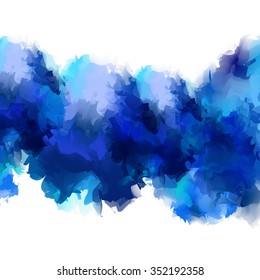 The bright blue color of the sea as a large flow of watercolor stains isolated on a white background.