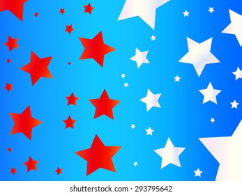 Bright Blue Colored American Patriotic Vector  Background with Red and White Stars