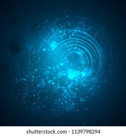 a bright blue colored energy stream swirling against a dark background. vector abstract concept
