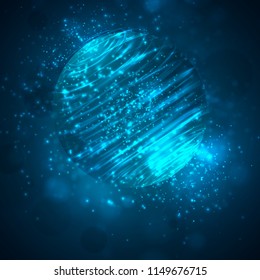 a bright blue colored energy stream swirling against a dark background. vector abstract concept