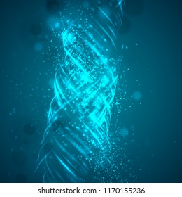 a bright blue colored energy stream swirling against a dark background. vector abstract concept