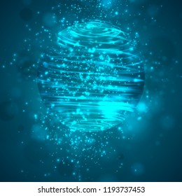 a bright blue colored energy stream swirling against a dark background. vector abstract concept
